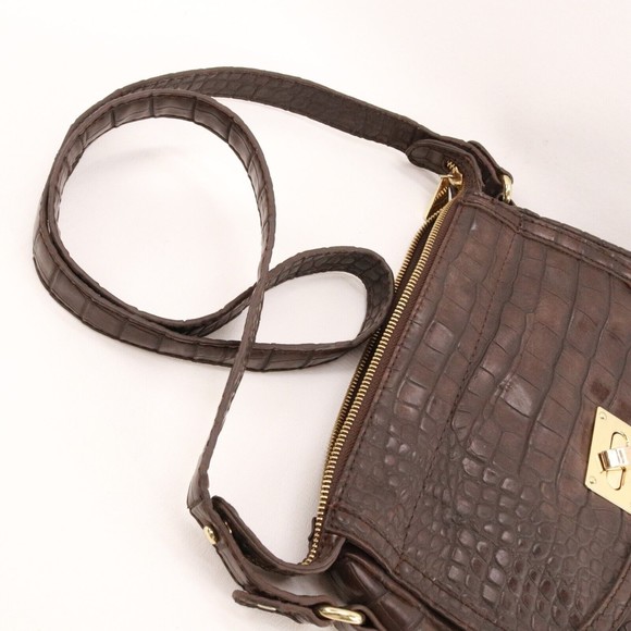 Liz Claiborne Handbag Women Brown Leather Croc Faux Leather Shoulder Saddle Bag - Picture 15 of 16